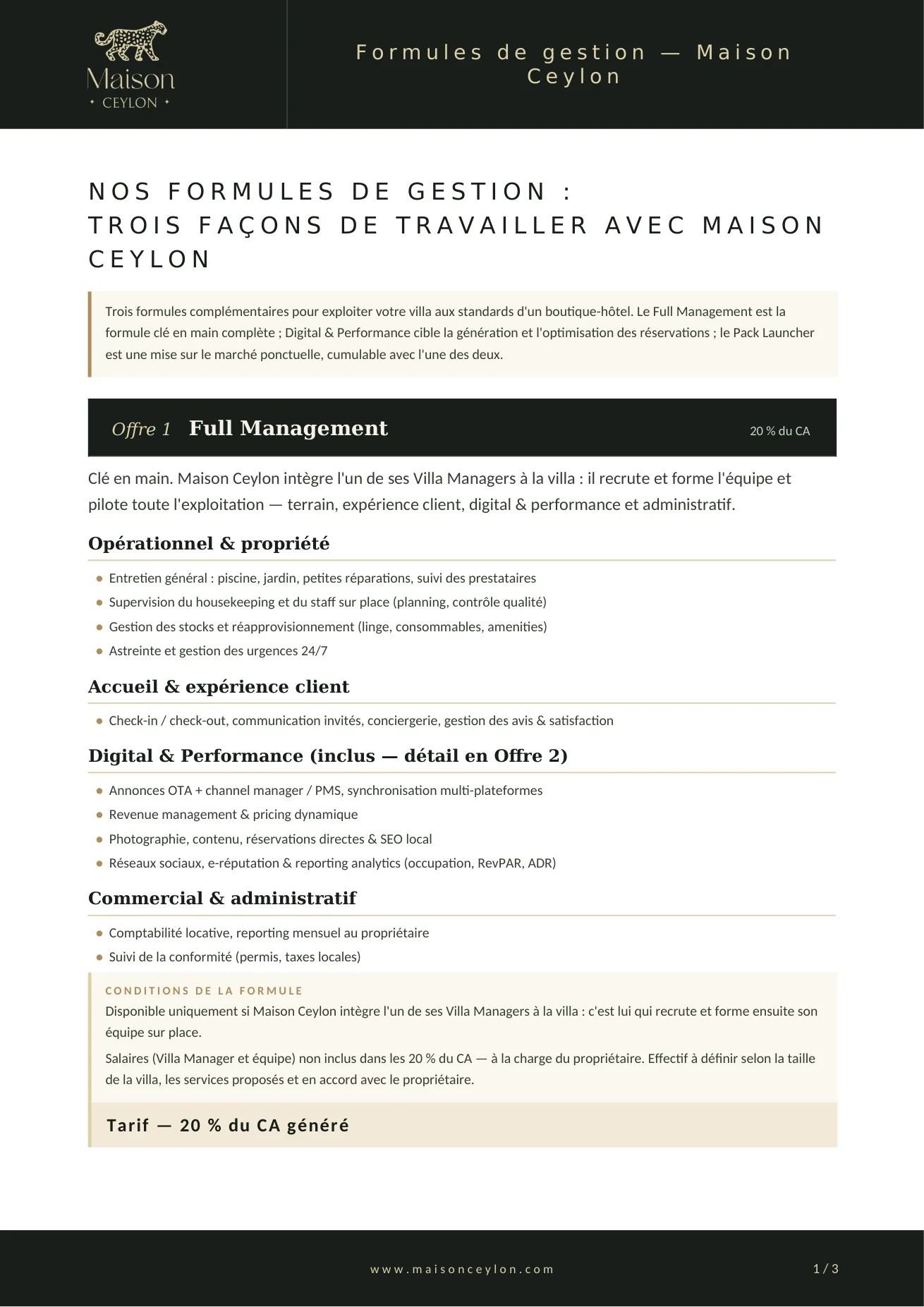 Couverture du PDF des formules de gestion Maison Ceylon