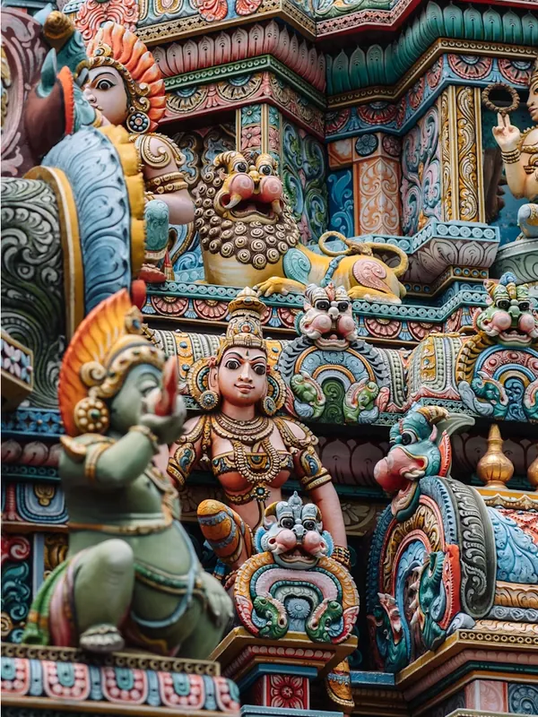 Colourful carved deities on a Hindu temple in Sri Lanka